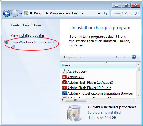 turn windows features on or off not working